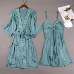 Set 2 piese lenjerie de dormit satinata NIGHTWEAR Teal Dream