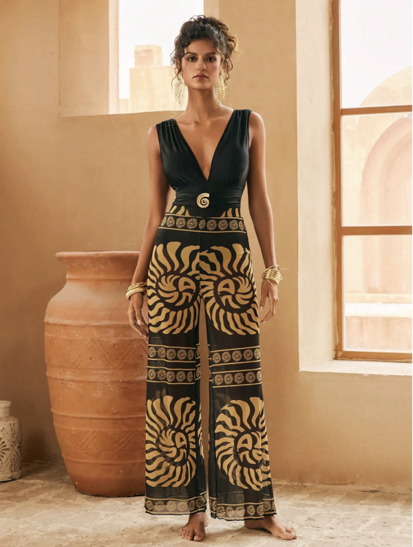 Costum de baie cu pantalon V-neck