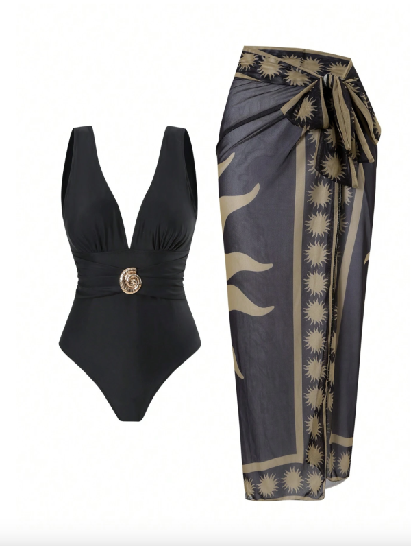 Costum de baie cu esarfa V-neck Melc - imagine 3